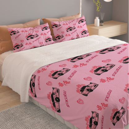 Miata Race Pink Three Piece Duvet Cover Bedding Set