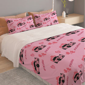 Miata Race Pink Three Piece Duvet Cover Bedding Set