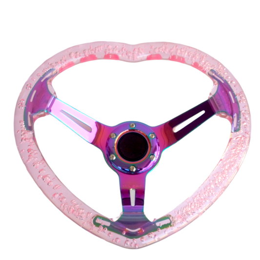 Pink Crystal Bubble Heart Steering Wheel